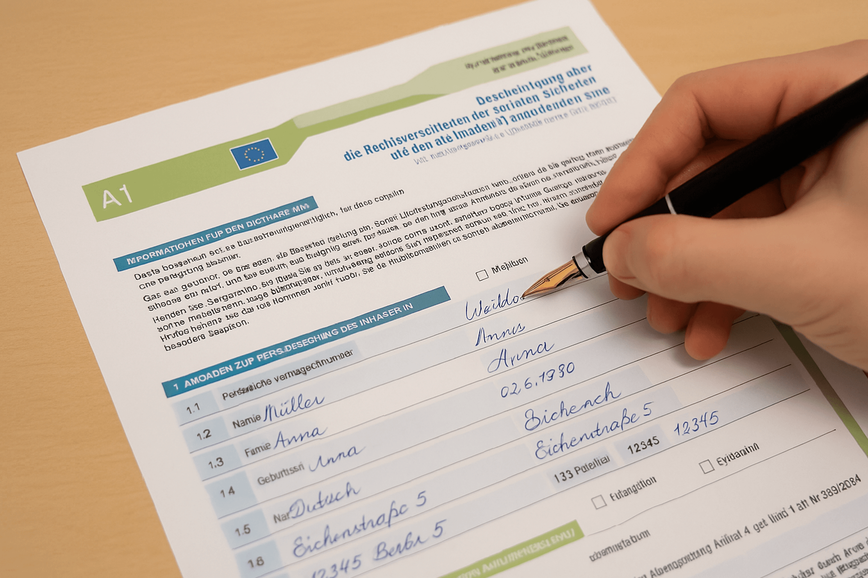 A1-Formular für Entsendung von Betreuungskräften