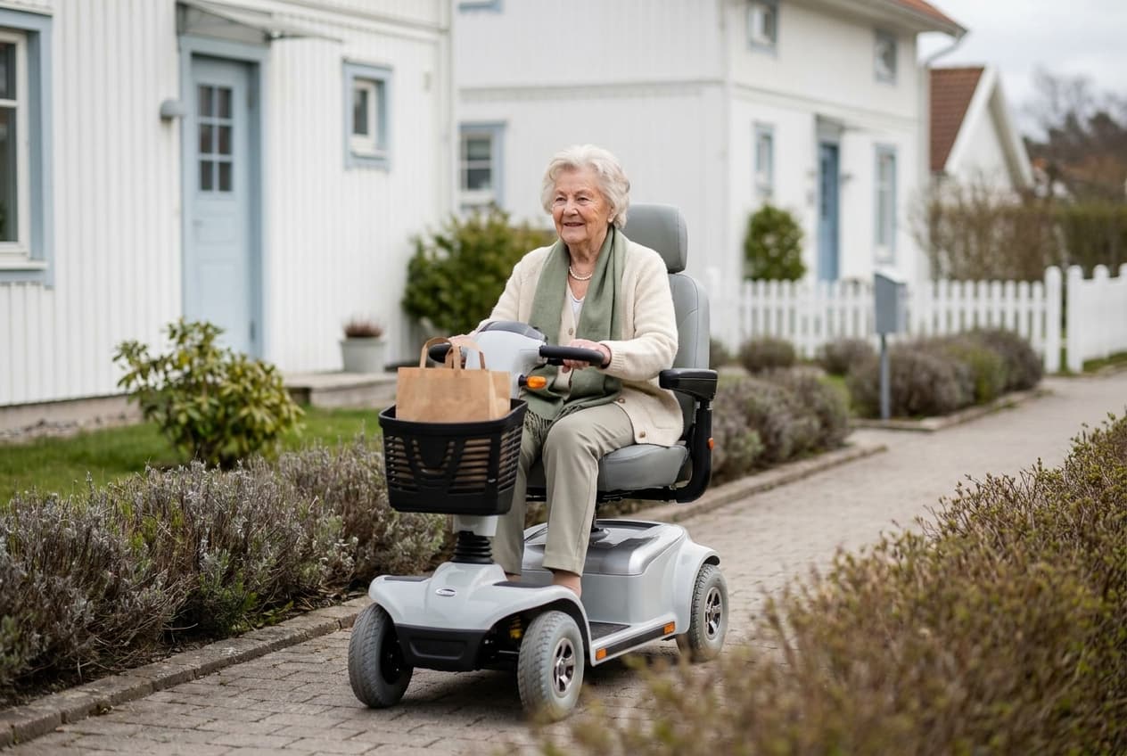 Senior auf einem Elektromobil im Park: Mobilität durch elektrischen Senioren-Scooter