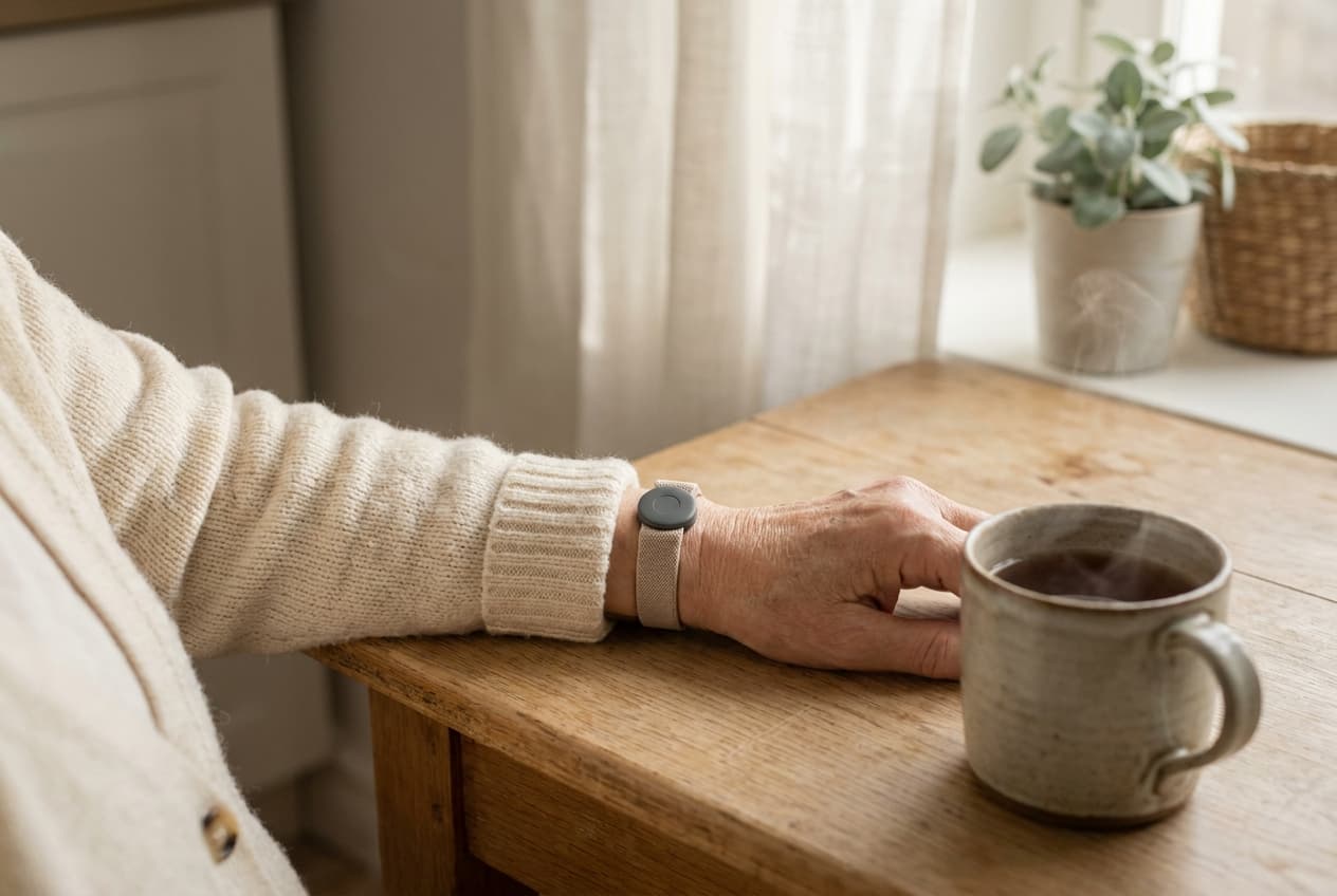 Notrufknopf am Handgelenk: kleines Notrufgerät als Armband für Senioren