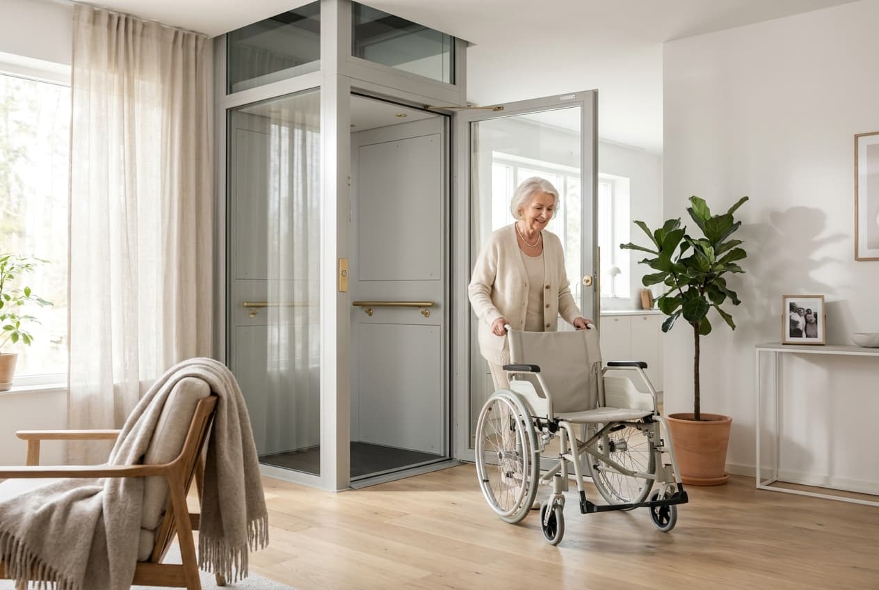 Senkrechtlift im Eigenheim: vollwertiger Hauslift überwindet mehrere Stockwerke