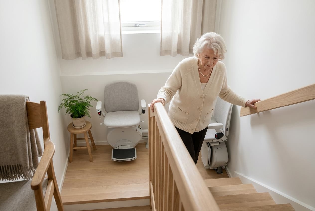 Gemieteter Treppenlift in einem Eigenheim: günstige Übergangslösung statt Neukauf